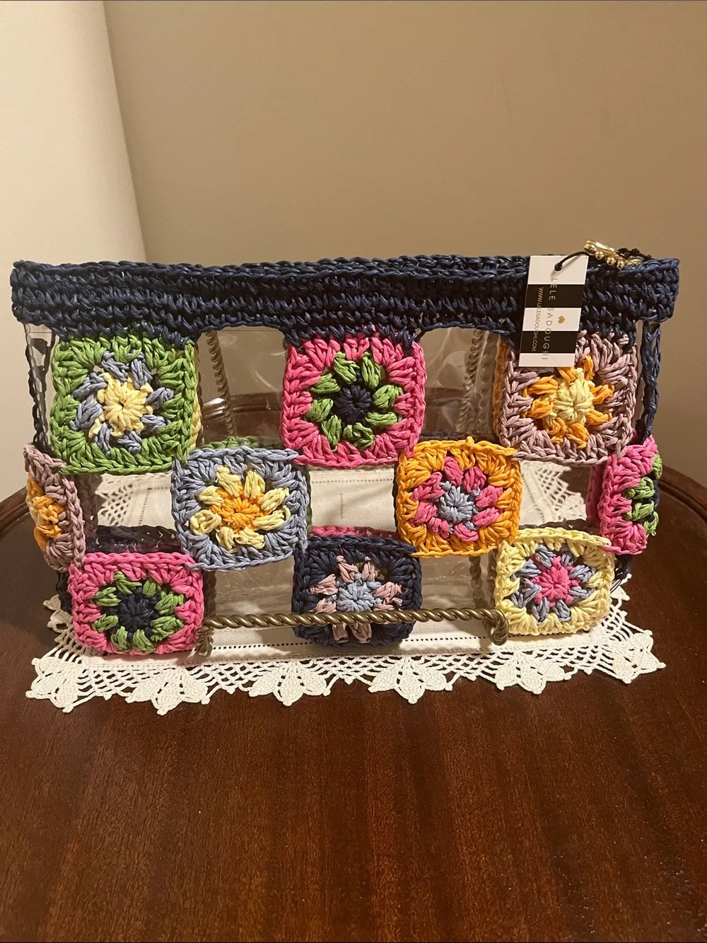 NWT Lele Sadoughi large crochet tiled pouch